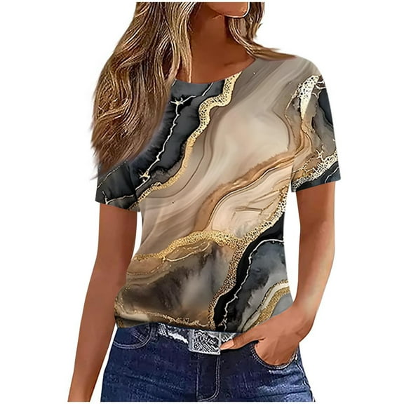 bnaln Womens Tops Short Sleeve T-Shirts Vintage Floral Print Tunic Blouse Casual Lightweight Comfort Shirts Crewneck Dressy Elegant Boho Tops Loose Going Out T-Shirt Streetwear