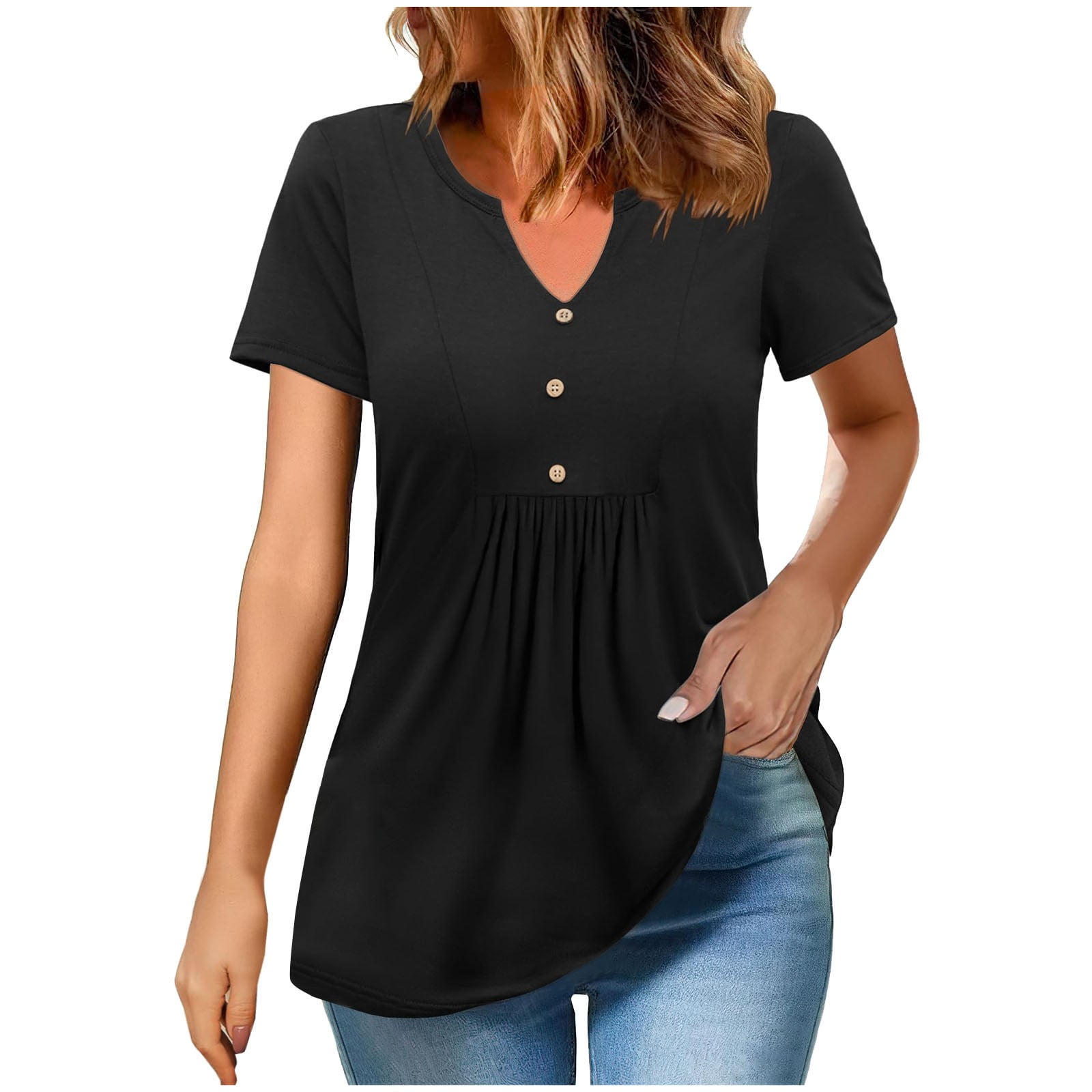 bnaln Womens Tops Summer Casual Shirts Short Sleeve Tunic Tops Dressy V ...