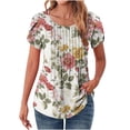 thumbnail image 1 of bnaln Womens Tops Summer T Shirts Crewneck Petal Short Sleeve Shirt Dressy Casual Loose Fit Cute Tees Solid Color/Boho Floral Print Tunic Tops Pleated Tshirts Trendy Fashion Outfits, 1 of 7