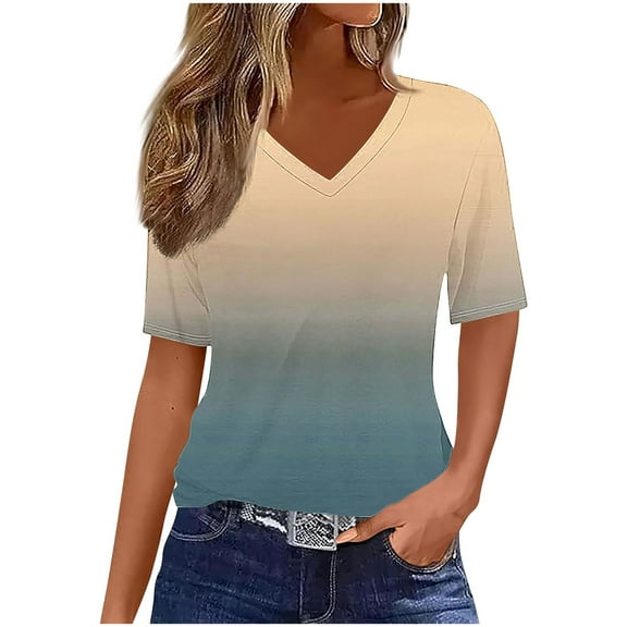 bnaln Womens Tops Summer T-Shirts Short Sleeve Casual Lightweight Comfort Shirts V Neck Elegant Workout Dressy Tunic Blouse Vintage Loose Going Out T-Shirt Blouse Streetwear