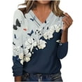 thumbnail image 1 of bnaln Womens Tops V Neck Long Sleeve Jumpers Trendy Boho Floral Print Tees Blouse Dressy Casual Blouses Loose Fit Pullover Shirts Tunic Sweatshirts Beach Vacation Fall Clothes, 1 of 5