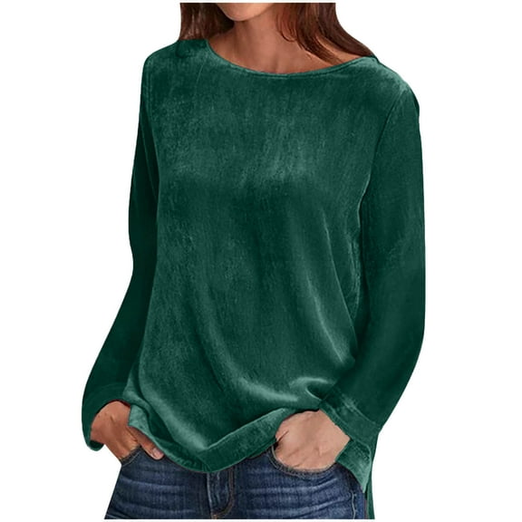 bnaln Womens Velvet Tops Crew Neck Long Sleeve T Shirts Casual Shirts Blouse Tops Loose Fit Pullover Sweatshirt Baggy Jumpers Ladies Blouses Dressy Trendy Holiday Tshirts Going Out Tops