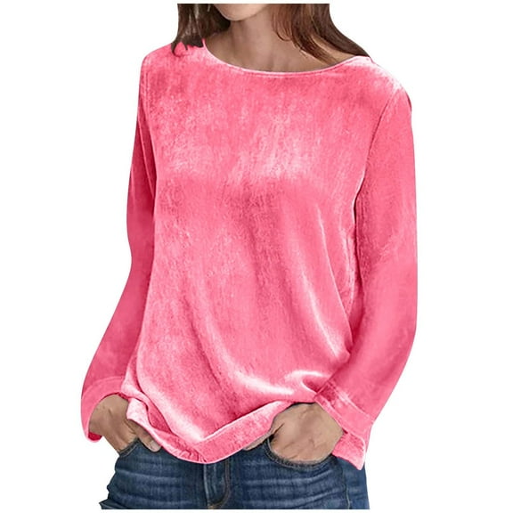 bnaln Womens Velvet Tops Crew Neck Long Sleeve T Shirts Casual Shirts Blouse Tops Loose Fit Pullover Sweatshirt Baggy Jumpers Ladies Blouses Dressy Trendy Holiday Tshirts Going Out Tops