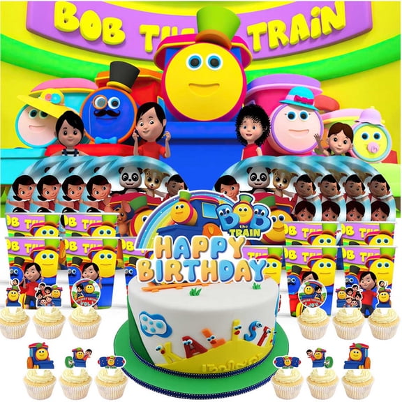 bob the train Birthday Cups Party Supplies Decor Backdrop Paper Plates Fans Decorations Banner
