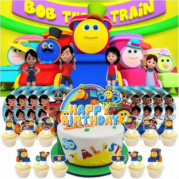 bob the train Birthday Supplies Plates Decorations Decor Backdrop Banner Cake Topper Fans