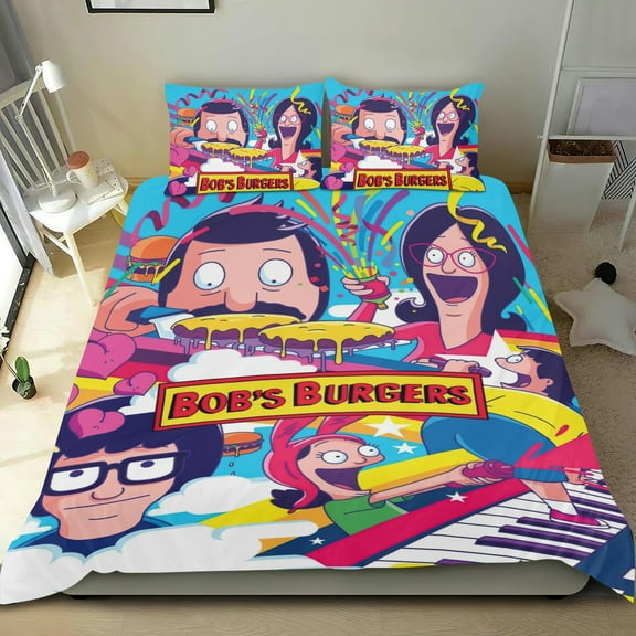 bobs burgers Themed Bed Sheet Set Three Piece Set 53x79 In ches Comfortable And Skin Friendly Unique Design Creating A Star Studded Night Home Decor Gifts For Family Friends fans
