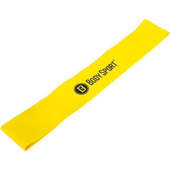 Body Sport Loop Exercise Band, 12 in. x 2 in., Medium Resistance - Latex Rubber Bands for Legs and Hips - Home & Gym Exercise Equipment (Yellow)