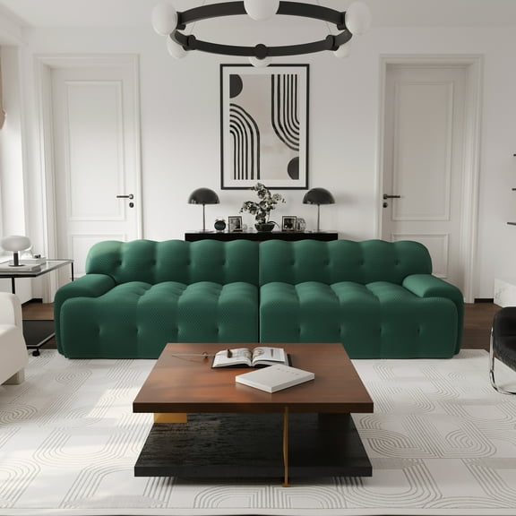 bokifol 102.4" Oversized Loveseat Sofa Couch for Living Room,3D Textured Knit Fabric Sofa,No Assembly Required(Green)