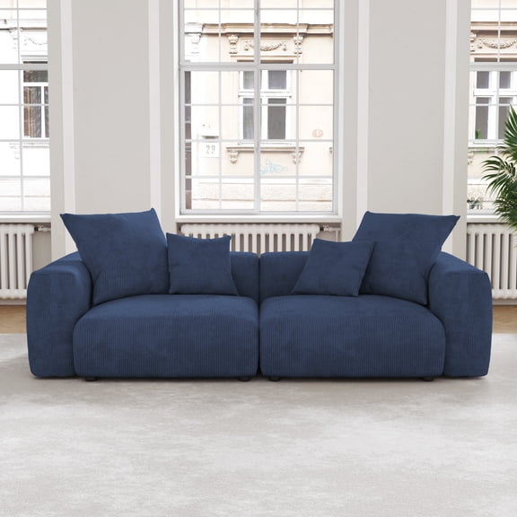 bokifol 102" Modular Cloud Sofa,Comfy Cloud Couch Sectional Sofa,Corduroy Sofa Sleeper Deep Seat Sofa with Throw Pillows for Living Room,Removable Cover,Blue