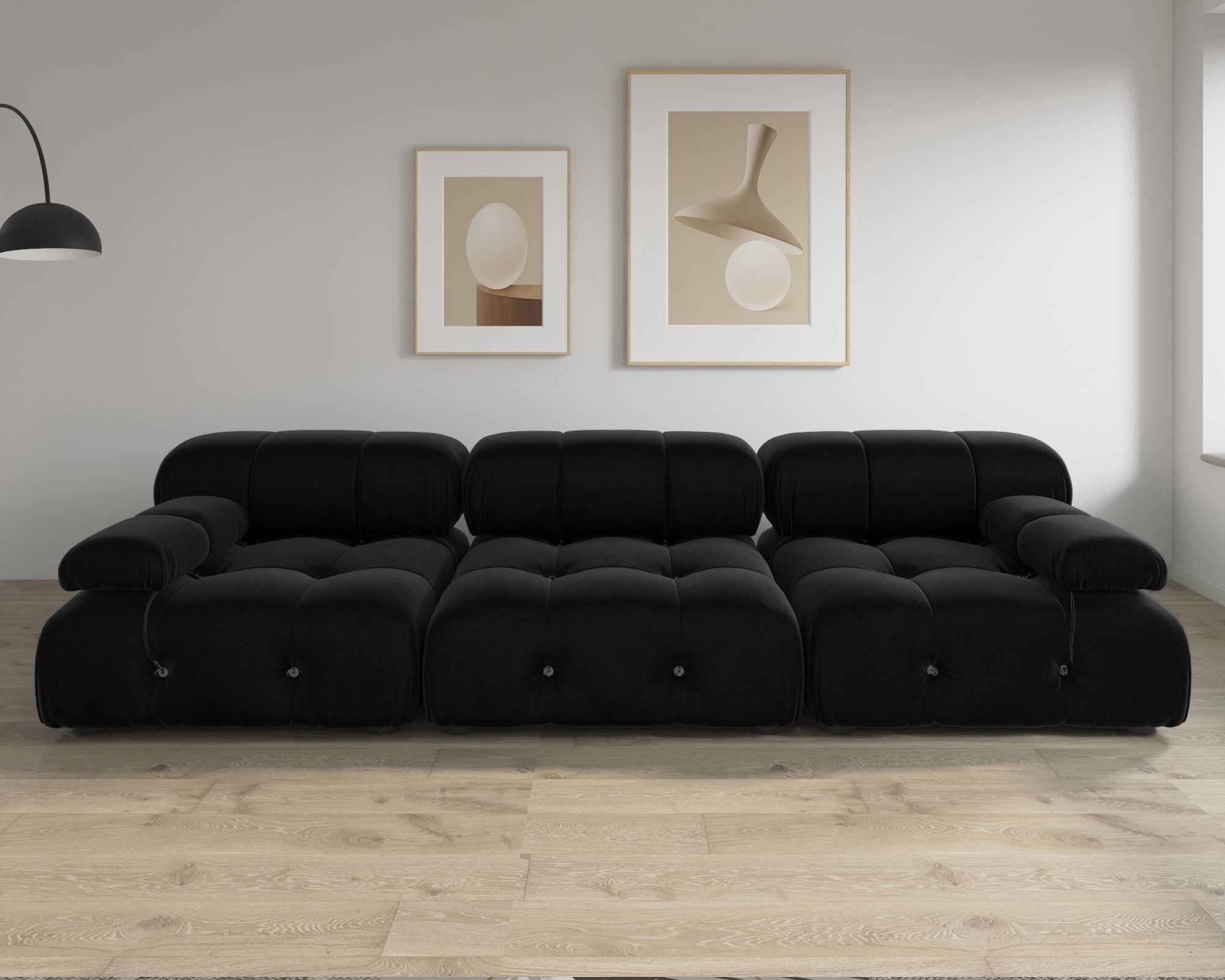 bokifol 104"Modular Sectional Sofa for Living Room,Cloud Couch 3-Seat Sofa for Apartment,Office,Bedroom,Black