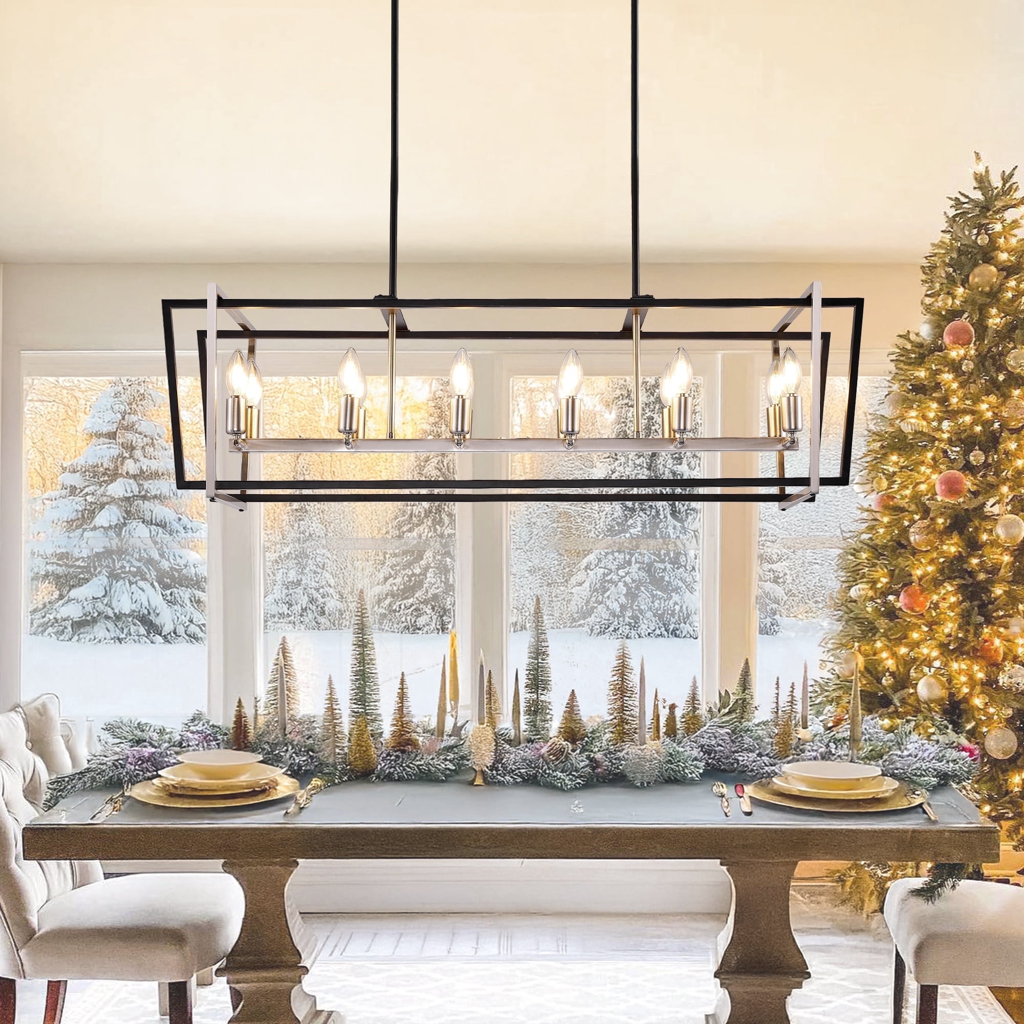 bokifol 12-Light Dining Room Light Fixture,40" Modern Rectangle Kitchen ...