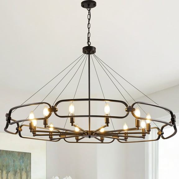 bokifol 12-Light Snap Circle Chandelier 52.8" Industrial Style Kitchen Island Light Fixture