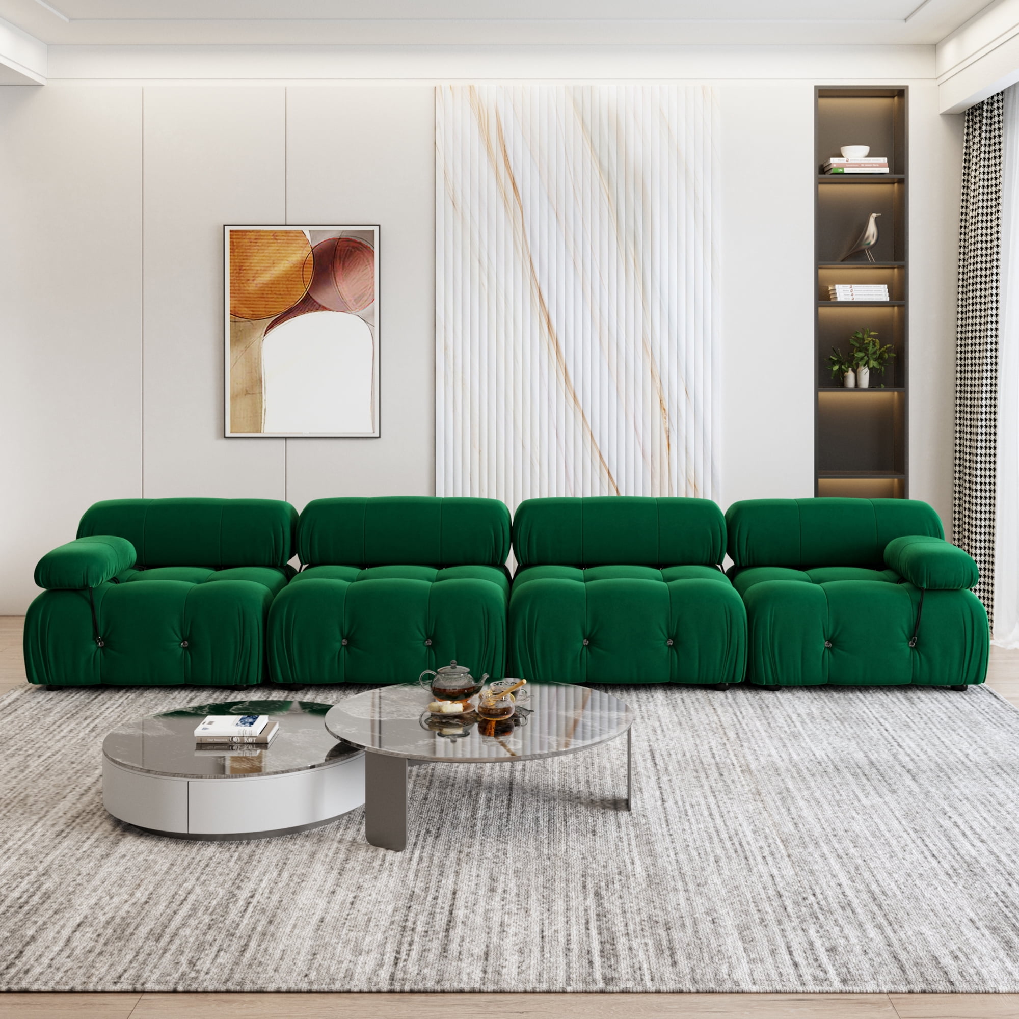 bokifol 139"Modern Sectional Sofa,Suede Fabric Modular Couch,4 Seats Oversized Sofa for Living Room,Green