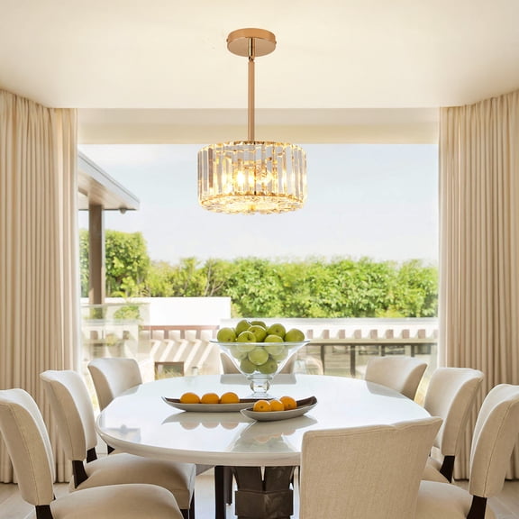 bokifol 2-Light Gold K9 Crystal Chandelier Adjustable Extension Rods for Ceiling,E12 Bulb Base,Modern Lighting for Kitchen Island,Bedroom(Gold,E12)