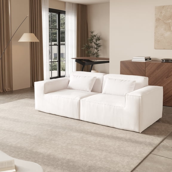 bokifol 2-Seater Cloud Sofa,86.62"Modular Sectional Couch,Modern Deep Seat Sofa for Living Room,Comfy Double Layer Upholstered Seat Cushion,Breathable Corduroy Fabric,Beige