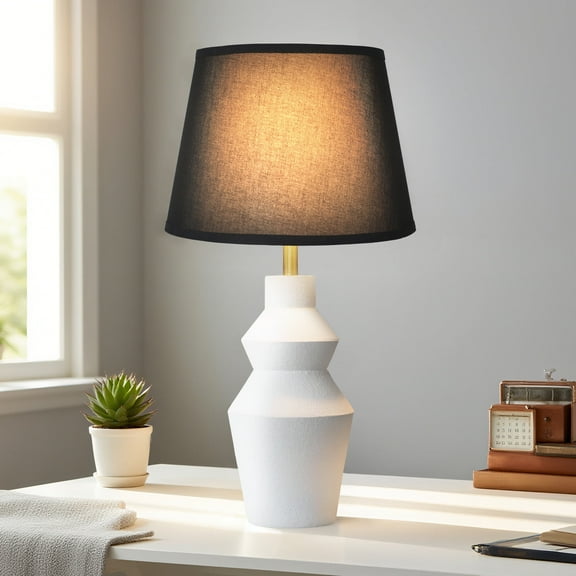 bokifol 30"  Small Table Lamp,Modern White lamp body Bedside Lamps,Table Lamp for Bedroom,Living Room,Dining,Office,with Black Linen Shade
