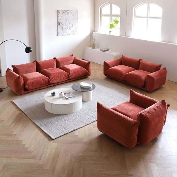 bokifol 3Pcs Sectional Sofa Sets, Modern Upholstered Couch Set Sofa with Single Sofa Armrest for Living Room Apartment,Orange