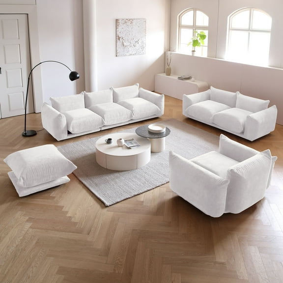 bokifol 4Pcs Living Room Sofa Sets,3 Seat Sofa and Loveseat,Sofas Couches Furniture with Ottoman and Single Sofa Armrest for Living Room,Beige