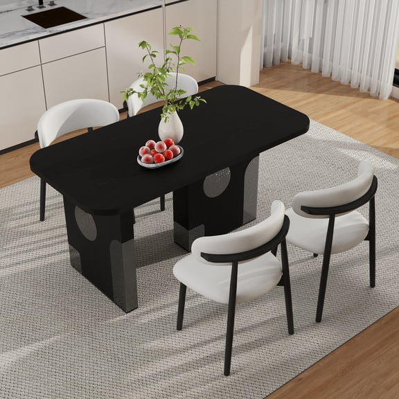 bokifol 62 Inch Rectangular Dining Table for 6 to 8,Farmhouse Fluted Dining Kitchen Table,Modern Wood Long Dining Table for Kitchen Living Room,Black