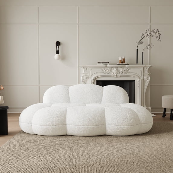 bokifol 63" Cloud Couch Sofa,Floor Chair Sherpa sofa Comfy Couches for Living Room,Modern Oversized 3-Seater for Bedroom Office,White