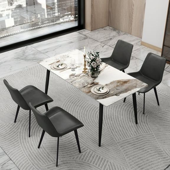 bokifol 63 Inch Dining Table for 6 People,Modern Rectangular Kitchen Table Waterproof Tabletop,Farmhouse Long Dining Room Tables Metal Frame for Kitchen Living Room,White