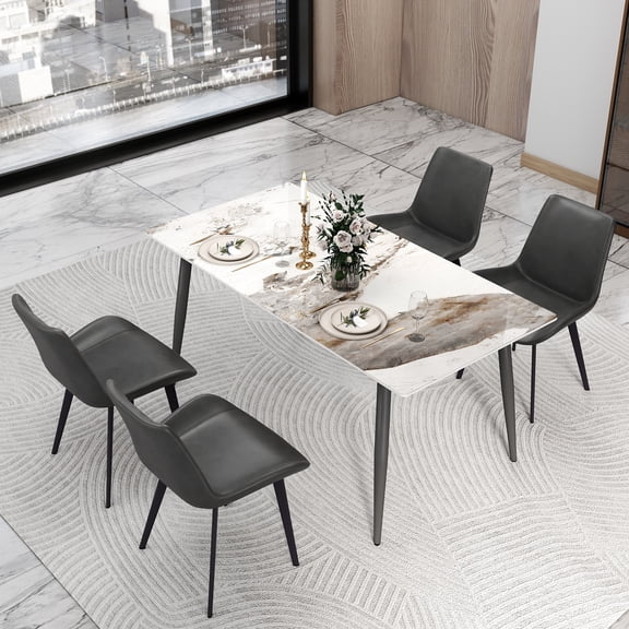 bokifol 63 Inch Dining Table for 6 People,Modern Rectangular Kitchen Table Waterproof Tabletop,Farmhouse Long Dining Room Tables Metal Frame for Kitchen Living Room,White