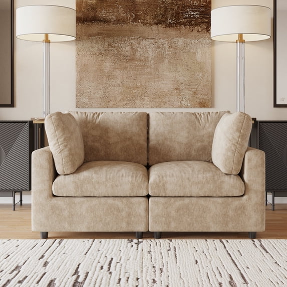 bokifol 67" Loveseat Sofa,Modern Chenille Sectional Sofa Cloud Couch for Living Room,Apartment,Office,Khaki
