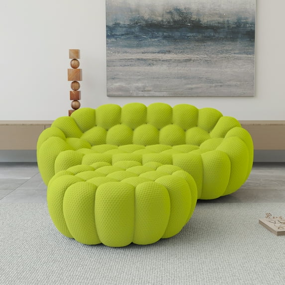 bokifol 79.53" Cloud Couch with Ottoman,Upholstered Couches with Deep Seat for Living Room Bedroom,No Assembly Required(Fluorescent Green)