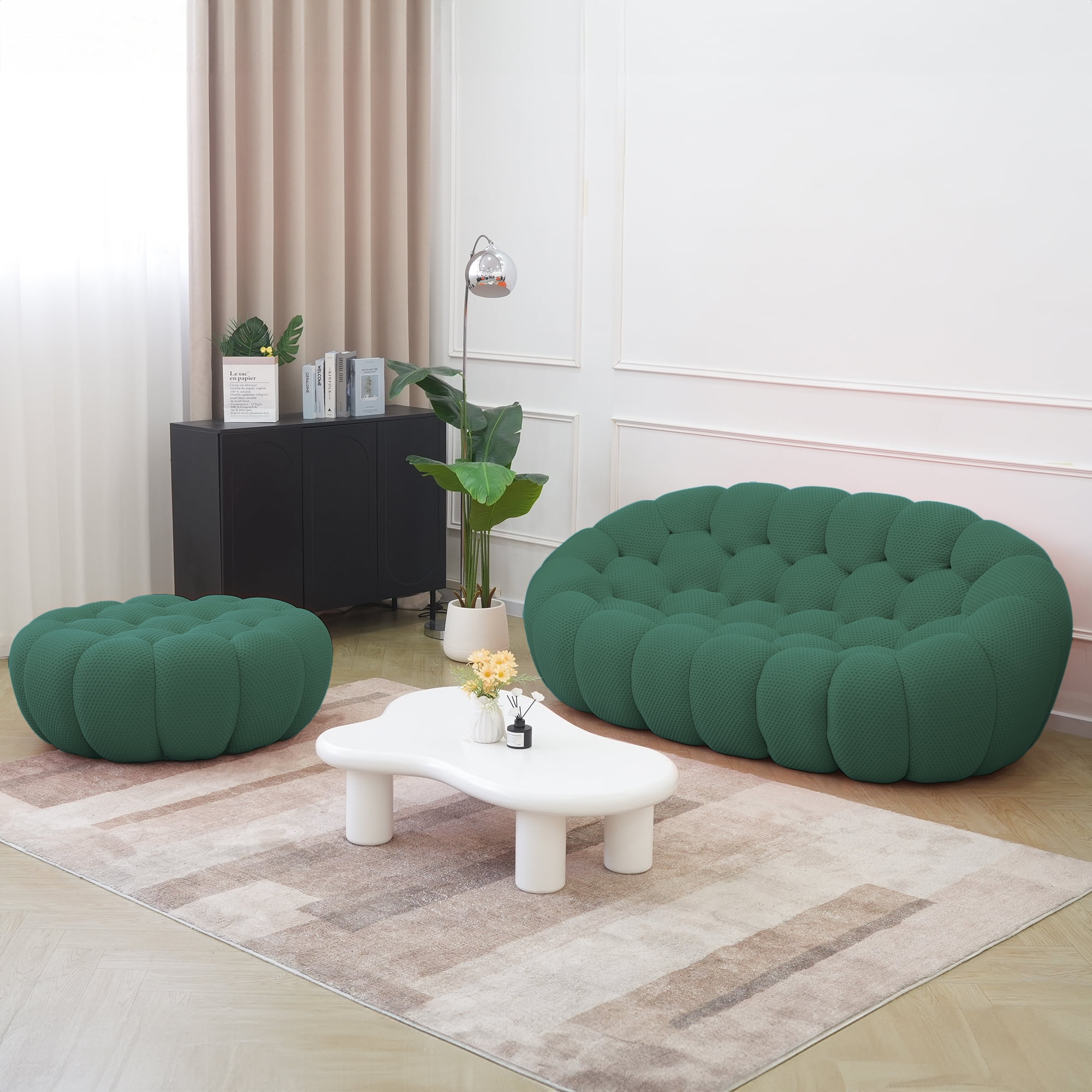 bokifol 79.53" Cloud Couch with Ottoman,Upholstered Couches with Deep Seat for Living Room Bedroom,No Assembly Required(Green)