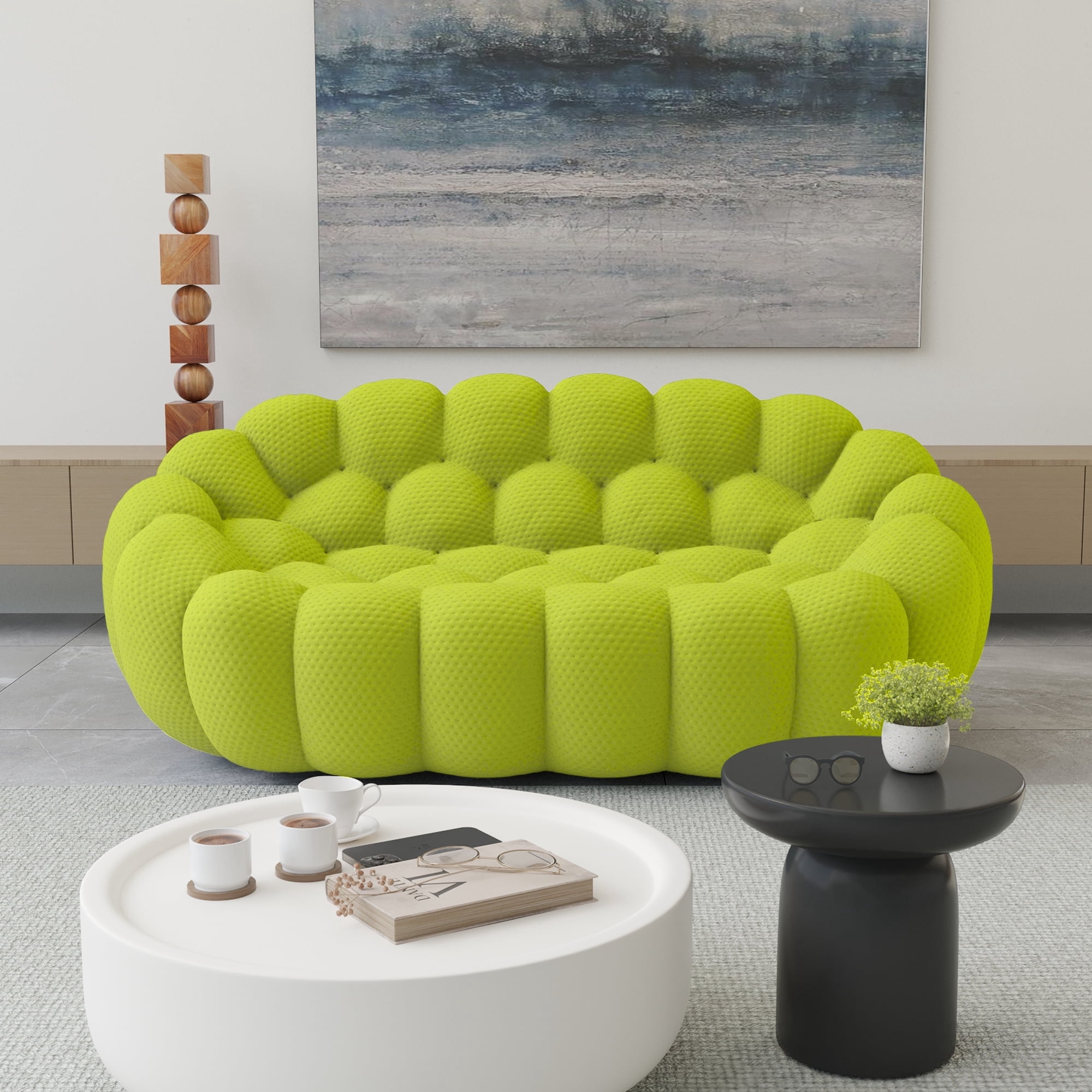 bokifol 79.53"Oversized Loveseat Sofa Couch for Living Room,3D Textured Knit Fabric Sofa,No Assembly Required(Fluorescent Green)