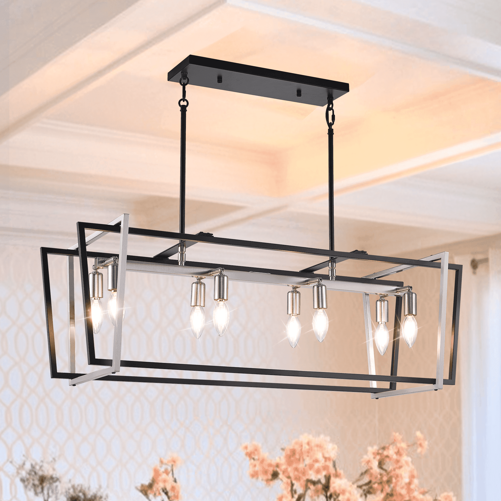 bokifol 8-Light Dining Room Light Fixture,36" Modern Rectangle Kitchen Island Lighting,Farmhouse Chandeliers for Dining Room