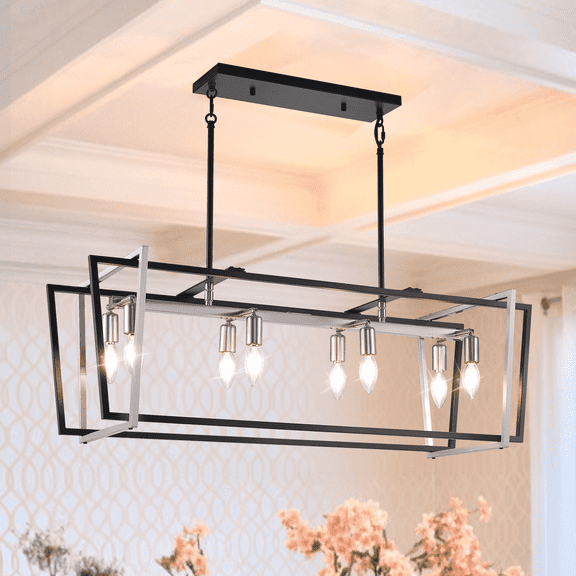 bokifol 8-Light Dining Room Light Fixture,36" Modern Rectangle Kitchen Island Lighting,Farmhouse Chandeliers for Dining Room