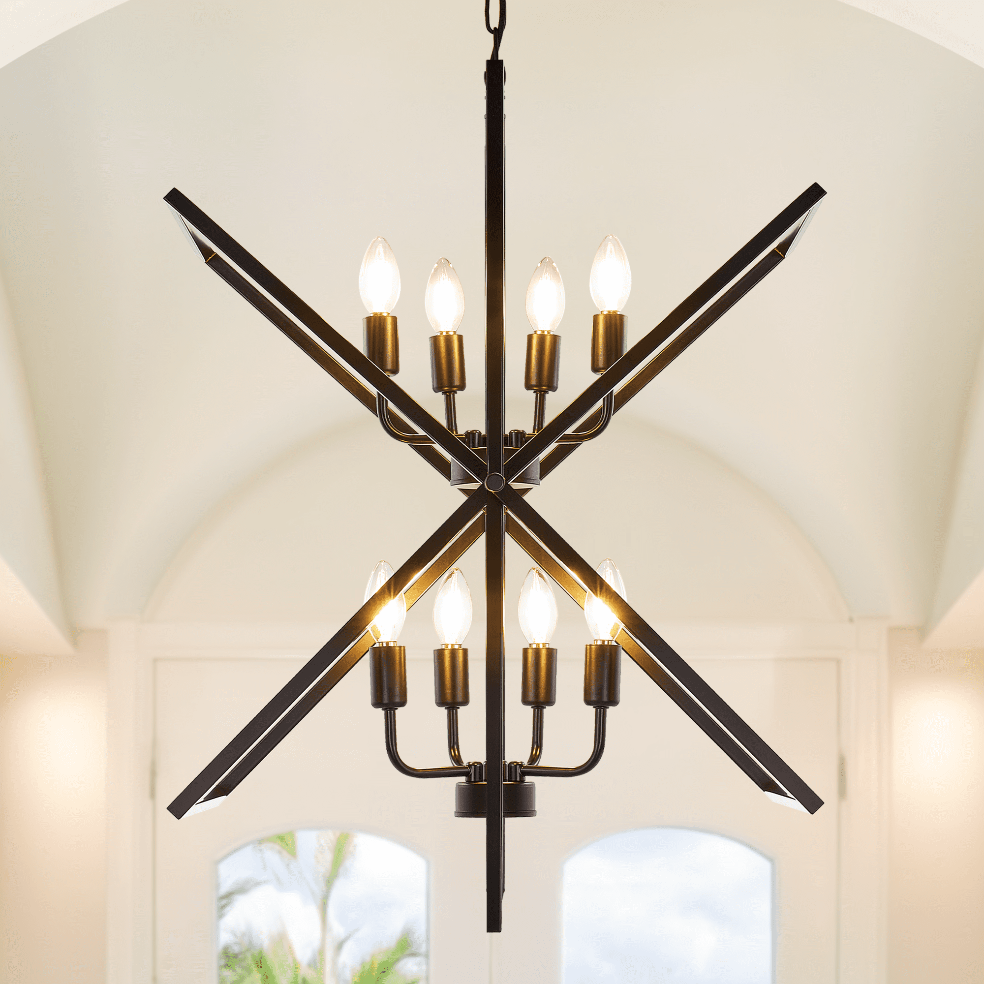 bokifol Black Chandelier,8-Light Farmhouse Chandeliers for Dining Room,Modern Rectangle Kitchen Island Lighting,Dining Room Light Fixtures Over Table