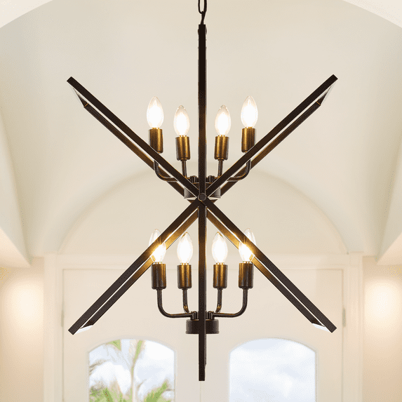 bokifol Black Chandelier,8-Light Farmhouse Chandeliers for Dining Room,Modern Rectangle Kitchen Island Lighting,Dining Room Light Fixtures Over Table