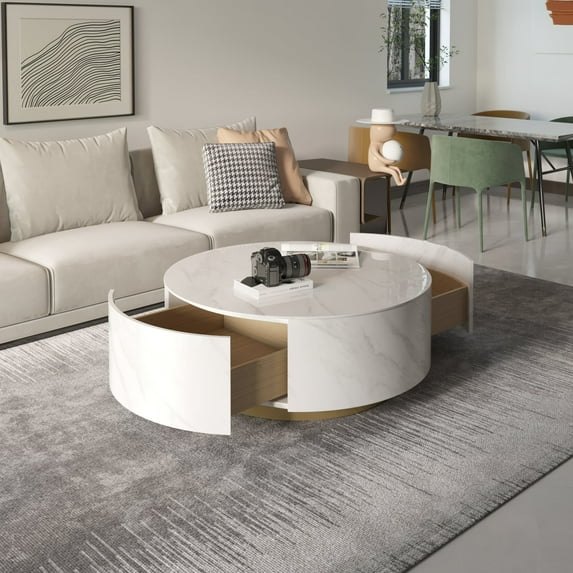 bokifol Round Coffee Table with Storage,Coffee Table for Living Room,Home Small Space,33.5" Small Center Table,White