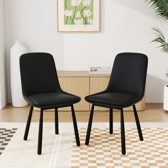 bokifol Dining Chairs Set of 2,Upholstered Kitchen Chairs,Comfortable Seat,Synthetic Leather with Stitching,Mid-Century Modern,Easy Assembly,Living Room Lounge,Black
