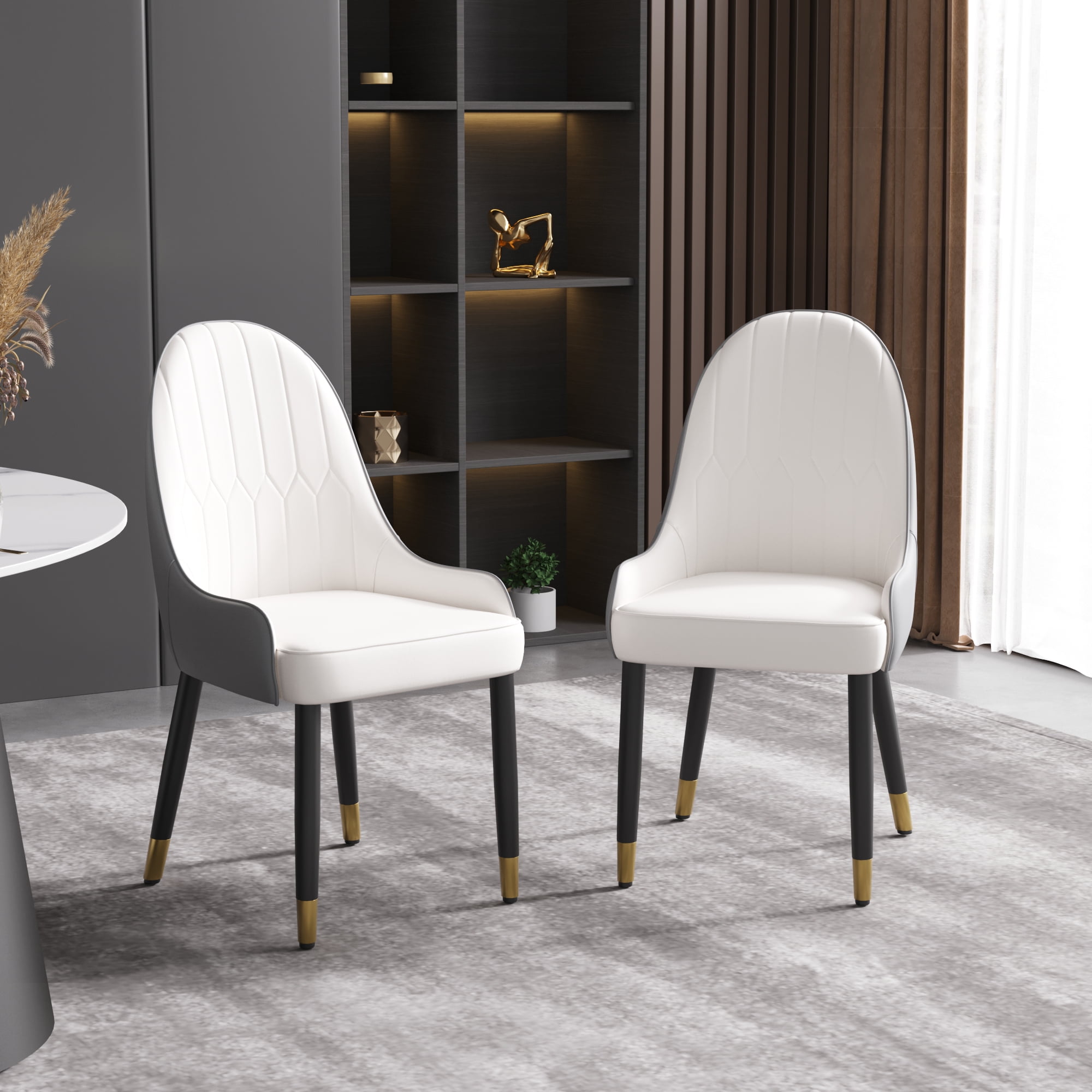 bokifol Dining Chairs Set of 2, Upholstered Mid Century Modern Kitchen Dining Room with Pu Leather Cushion Seat & Metal Legs for Kitchen,Living Room