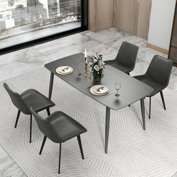 bokifol Dining Table for 6-8,Rectangle Modern Faux Marble Dinner Table,Large Dining Room Table for Kitchen Living Room,Industrial Kitchen Table only with Sturdy Base,Black