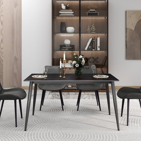 bokifol Dining Table for 4 6 People,Rock Table,Rectangle Furniture with Heavy Duty Legs,Modern Kitchen Table for Home,Dining Room,Black