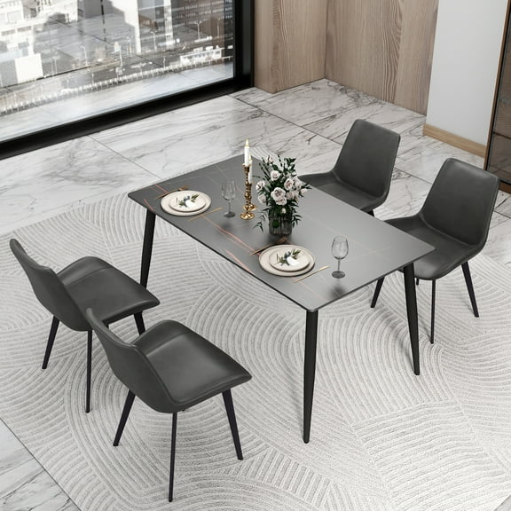 bokifol Dining Table for 4 6 People,Rock Table,Rectangle Furniture with Heavy Duty Legs,Modern Kitchen Table for Home,Dining Room,Black
