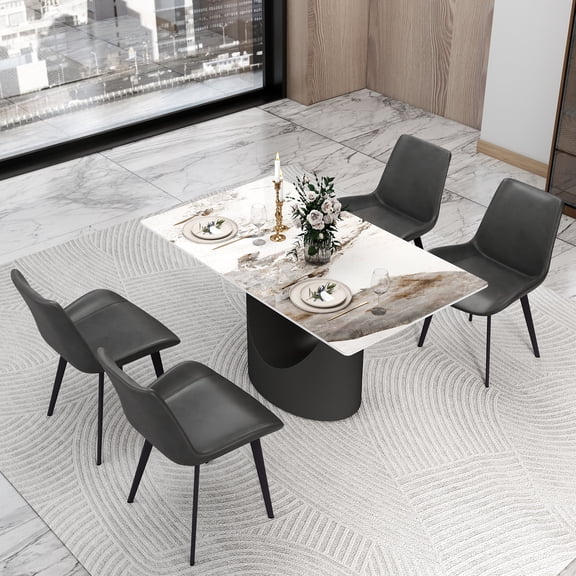 bokifol Dining Table for 4 6 People,Rock Table,Rectangle Furniture with Heavy Duty Legs,Modern Kitchen Table for Home,Dining Room,White