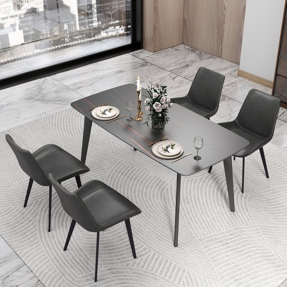 bokifol Dining Table for 6 People,Artificial Marble Table,Rectangle Furniture with Heavy Duty Legs,Modern Kitchen Table for Home,Dining Room