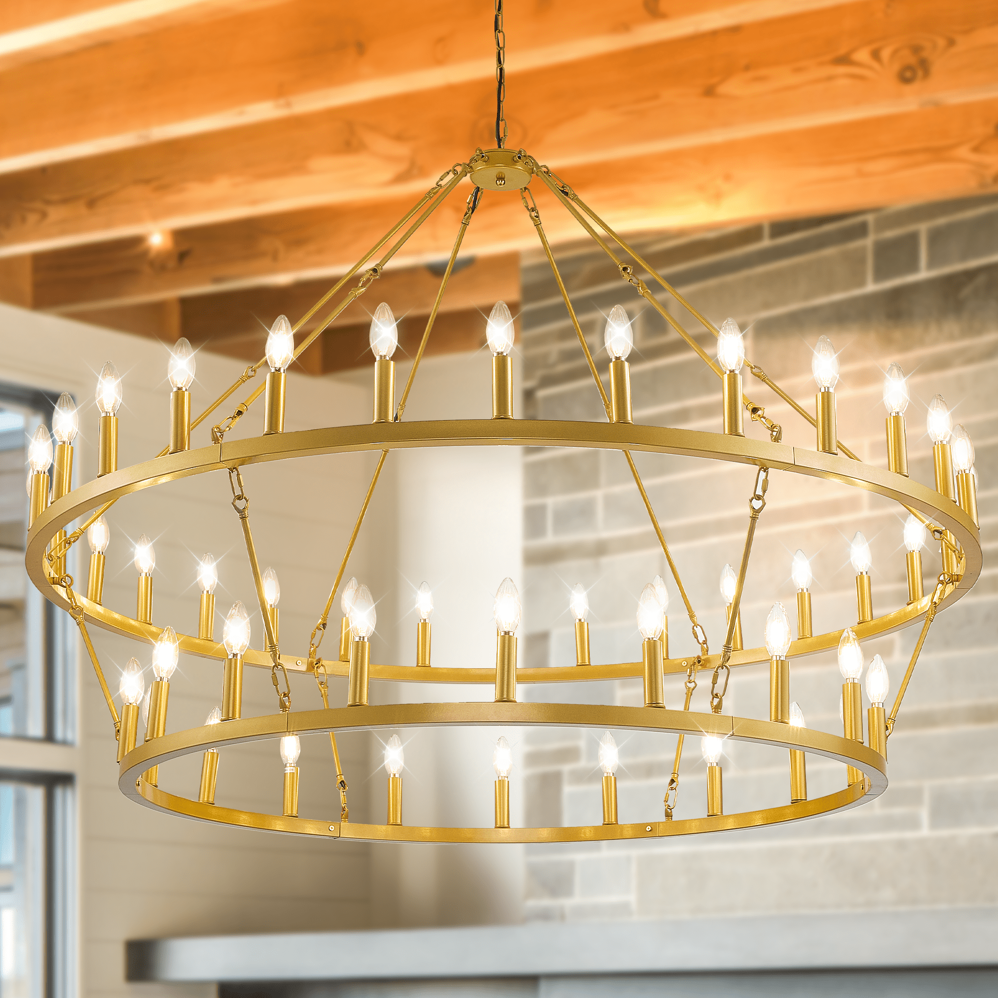 bokifol Gold Wagon Wheel Chandelier,2 Tier 58" 48-Light,Extra Large ...