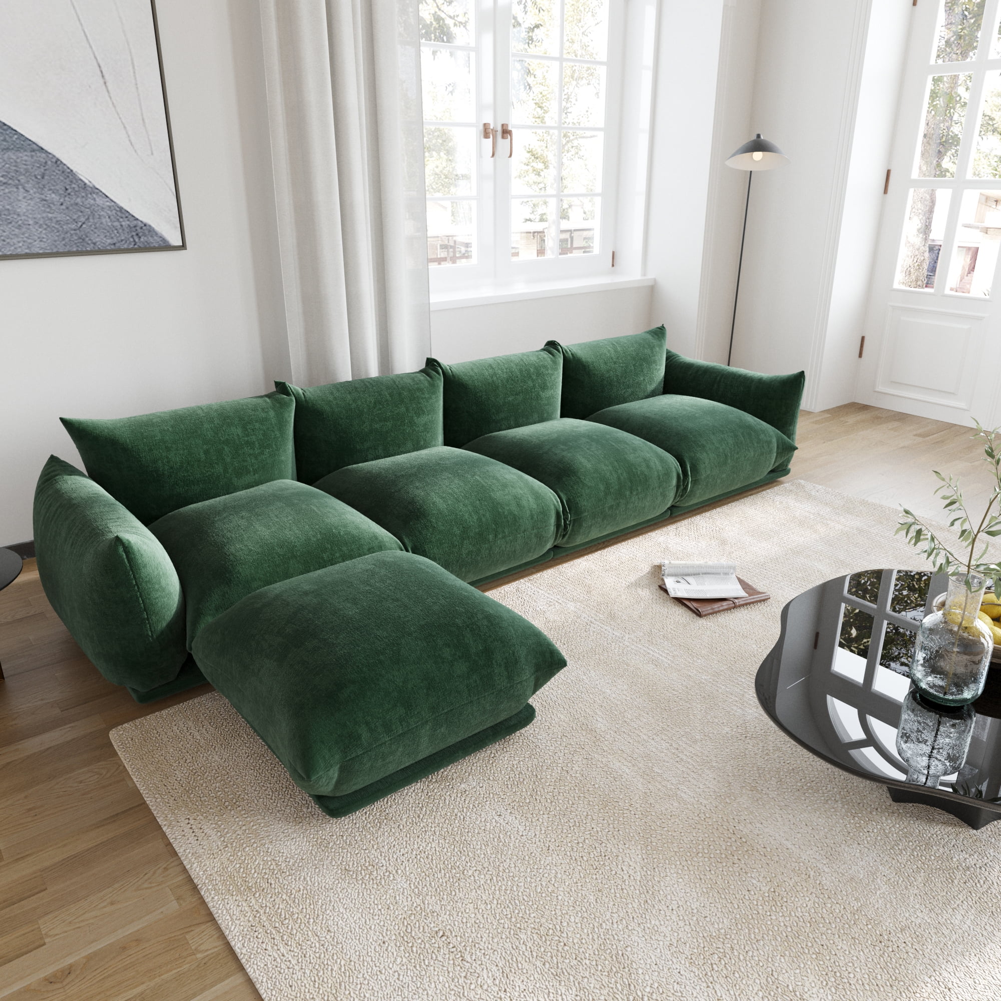 bokifol L-Shaped Sectional Sofa,4 Seats with Ottomans(L Shape) and Modular Sofa and Easy to Assemble for Living Room,Green