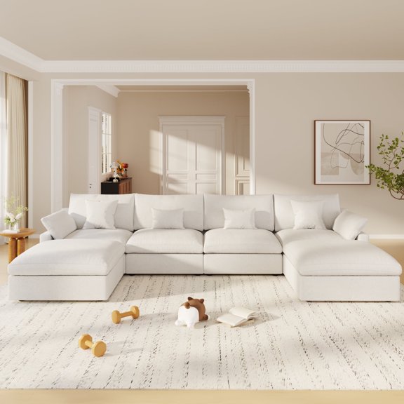 bokifol 156" Oversized U Shape Modular Sectional Sofa with Movable Ottomans,Modern Sectional Sofa for Living Room,Apartment,Office(Beige)