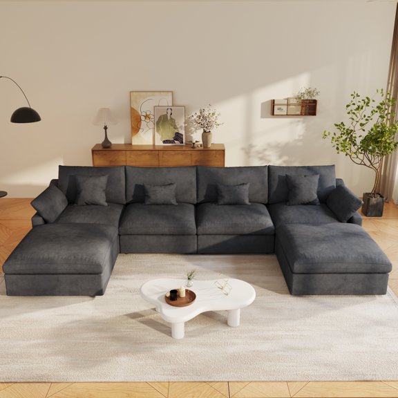 bokifol 156" Oversized U Shape Modular Sectional Sofa with Movable Ottomans,Modern Sectional Sofa for Living Room,Apartment,Office(Black)