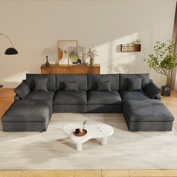 bokifol 156" Oversized U Shape Modular Sectional Sofa with Movable Ottomans,Modern Sectional Sofa for Living Room,Apartment,Office(Black)