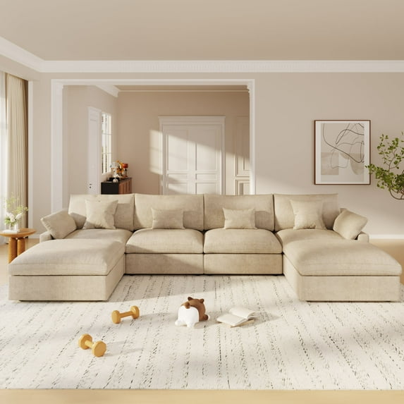 bokifol 156" Oversized U Shape Modular Sectional Sofa with Movable Ottomans,Modern Sectional Sofa for Living Room,Apartment,Office(Khaki)