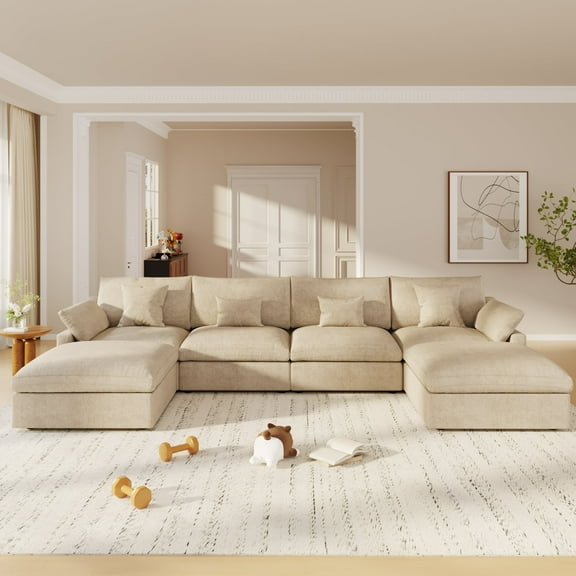 bokifol 156" Oversized U Shape Modular Sectional Sofa with Movable Ottomans,Modern Sectional Sofa for Living Room,Apartment,Office(Khaki)