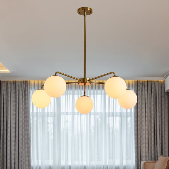 bokifol Modern 5-Light Ceiling Light Height Adjustable Gold Hanging Pendant Lighting for Living Room Kitchen Bedroom Hallway Farmhouse